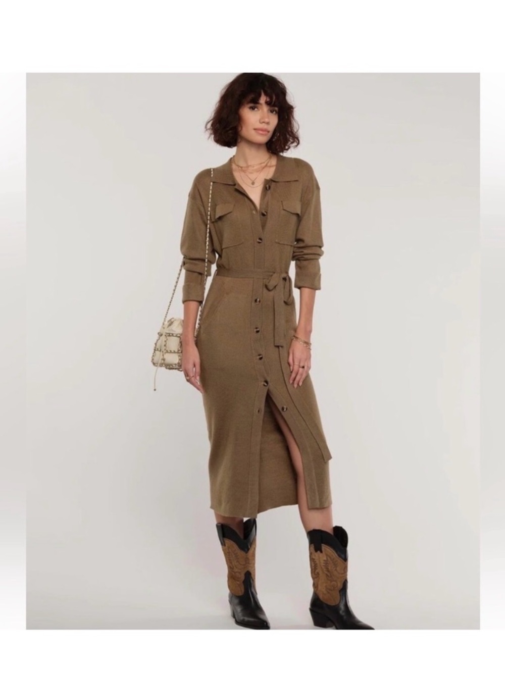 Heartloom Olive Knit Shirt Dress